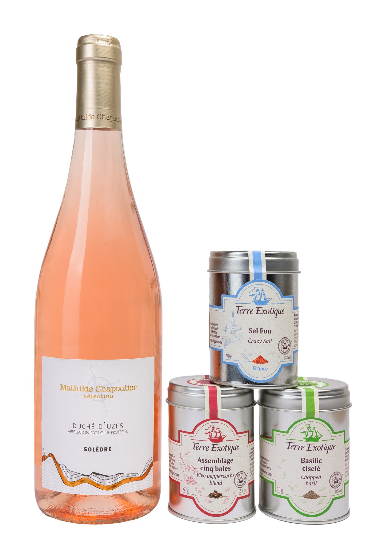 Solèdre rosé - Duché d'Uzès Basilic, Assemblage cinq baies, Sel fou